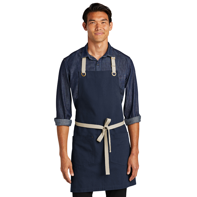 Navy-Stone Port Authority A815 Canvas Full-Length Two-Pocket Apron (Executive chef %100 cotton)
