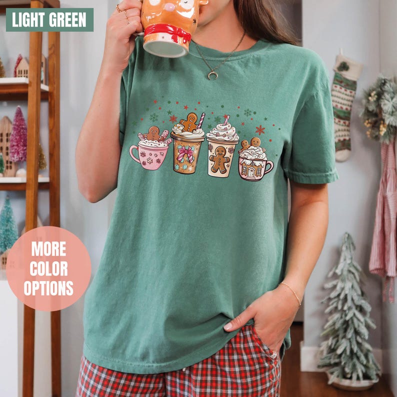 Gingerbread Christmas Coffee Comfort Colors T-Shirt (S-M-L-XL)