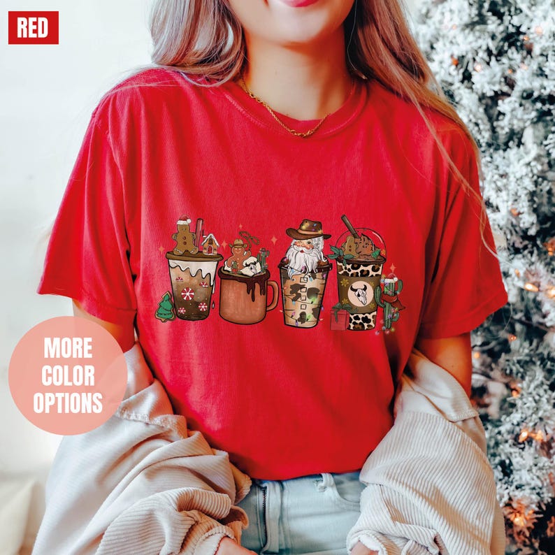 Howdy Rodeo Christmas Coffee Comfort Colors T-Shirt (S-M-L-XL)