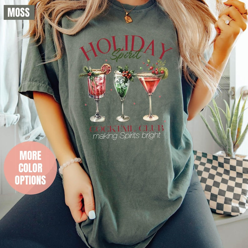 Holiday Spirit Cocktail Club Comfort Colors T-Shirt (S-M-L-XL)
