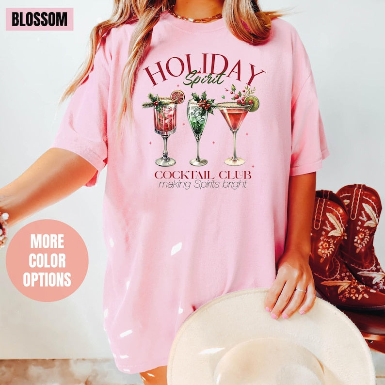 Holiday Spirit Cocktail Club Comfort Colors T-Shirt (S-M-L-XL)