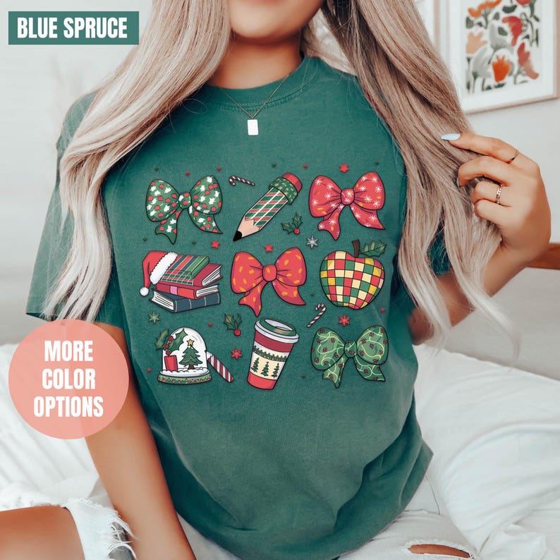 Coquette Teacher Christmas Comfort Colors T-Shirt (2XL-3XL-4XL)