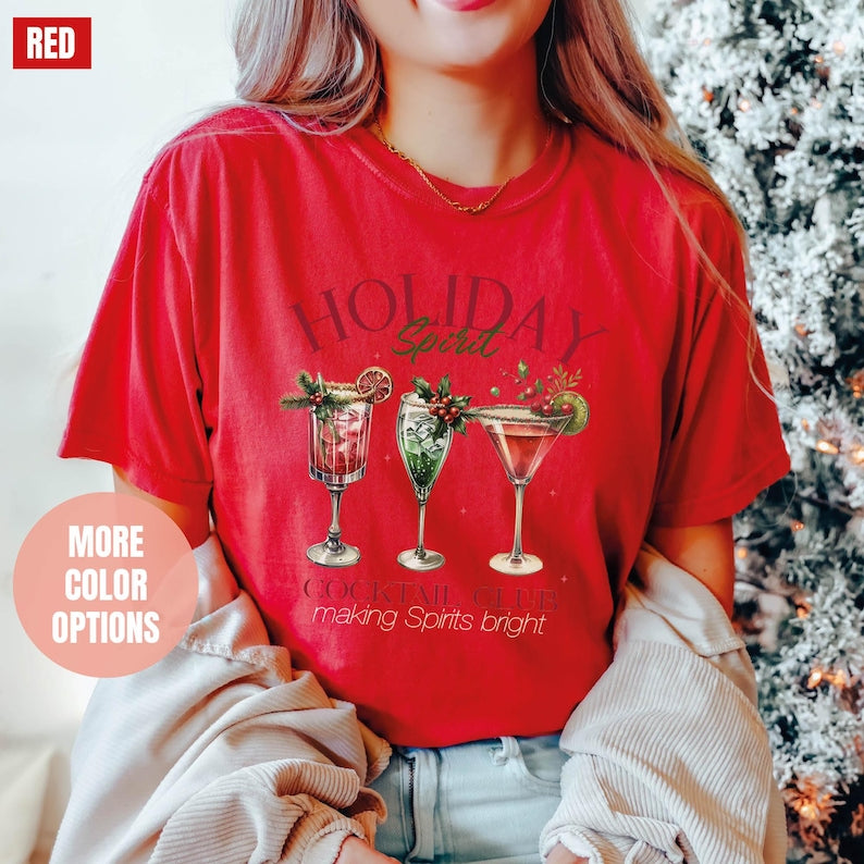 Holiday Spirit Cocktail Club Comfort Colors T-Shirt (S-M-L-XL)
