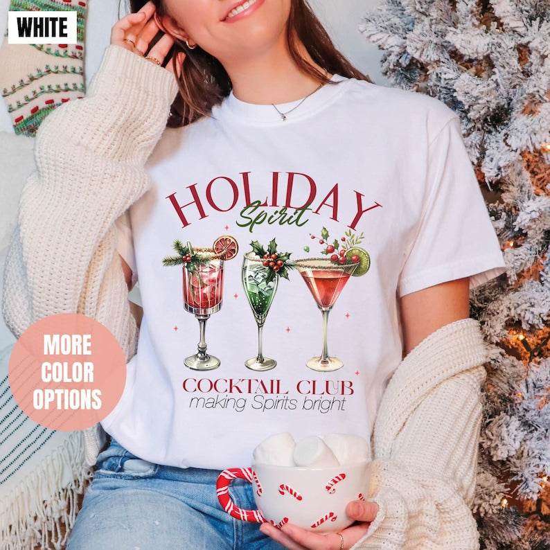 Holiday Spirit Cocktail Club Comfort Colors T-Shirt (S-M-L-XL)