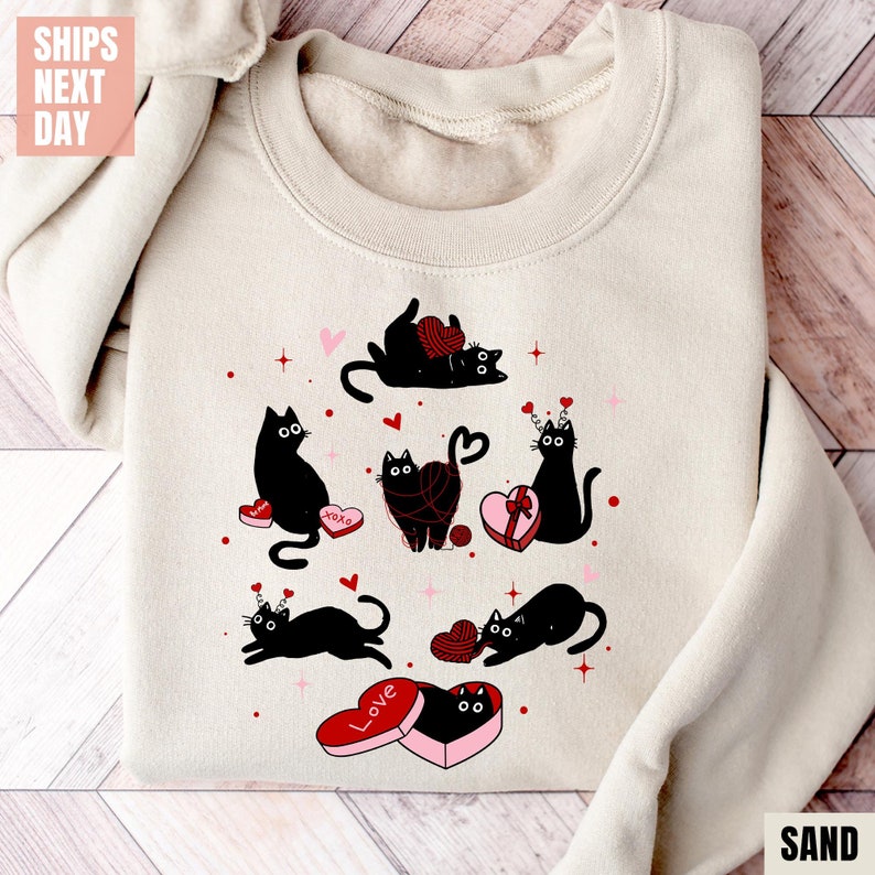 Valentine Black Cat Sweatshirt (S-M-L-XL)