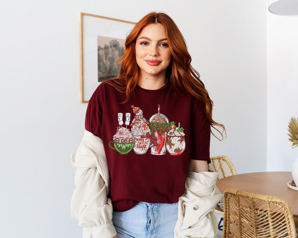 Christmas Coffee Shirt, Snow Cozy Winter Women T-Shirt, Christmas Latte T-Shirt, Peppermint Iced Latte Snowmen T-Shirt, Snowman T-Shirt