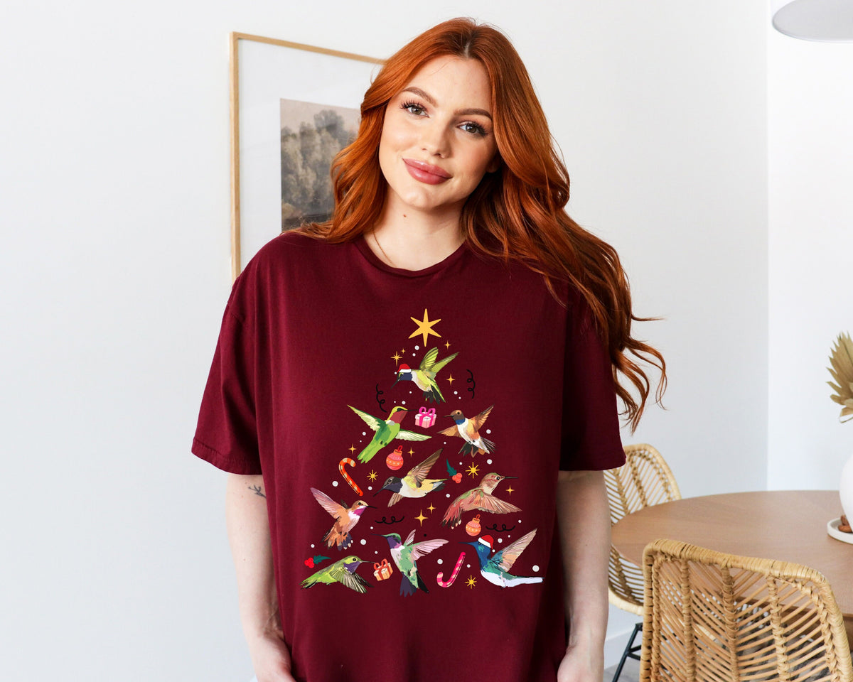 Hummingbird Christmas T-Shirt, Christmas Hummingbird T-Shirt, Bird Lovers Gifts, Hummingbird Tee Gifts, Cute Hummingbird Christmas T-Shirt