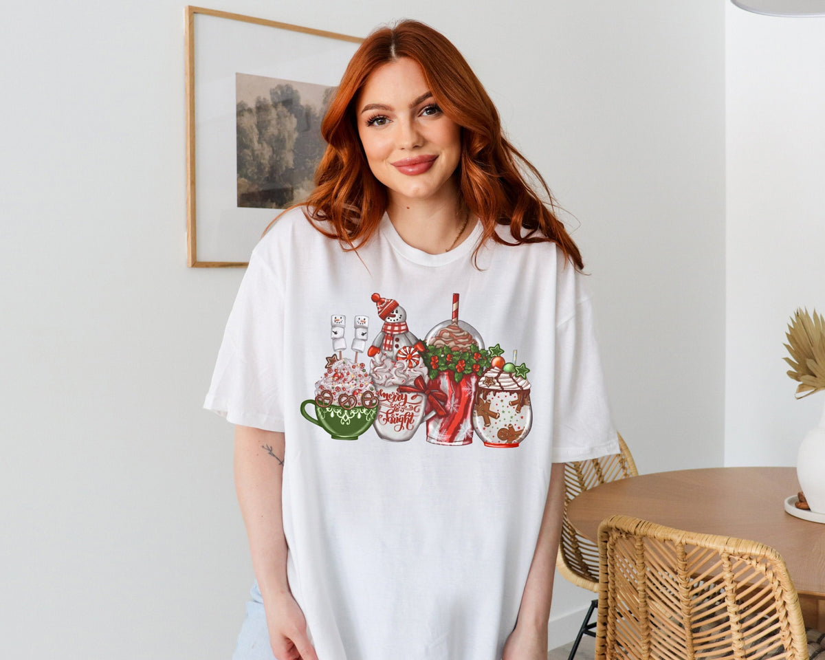 Christmas Coffee Shirt, Snow Cozy Winter Women T-Shirt, Christmas Latte T-Shirt, Peppermint Iced Latte Snowmen T-Shirt, Snowman T-Shirt