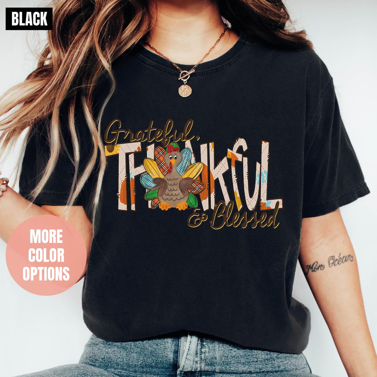 Thankful Grateful Blessed with Turkey Shirt, Thanksgiving Shirt, Comfort Colors®, Fall Vibes Shirts, Thanksgiving Gifts, Fall Turkey Shirts