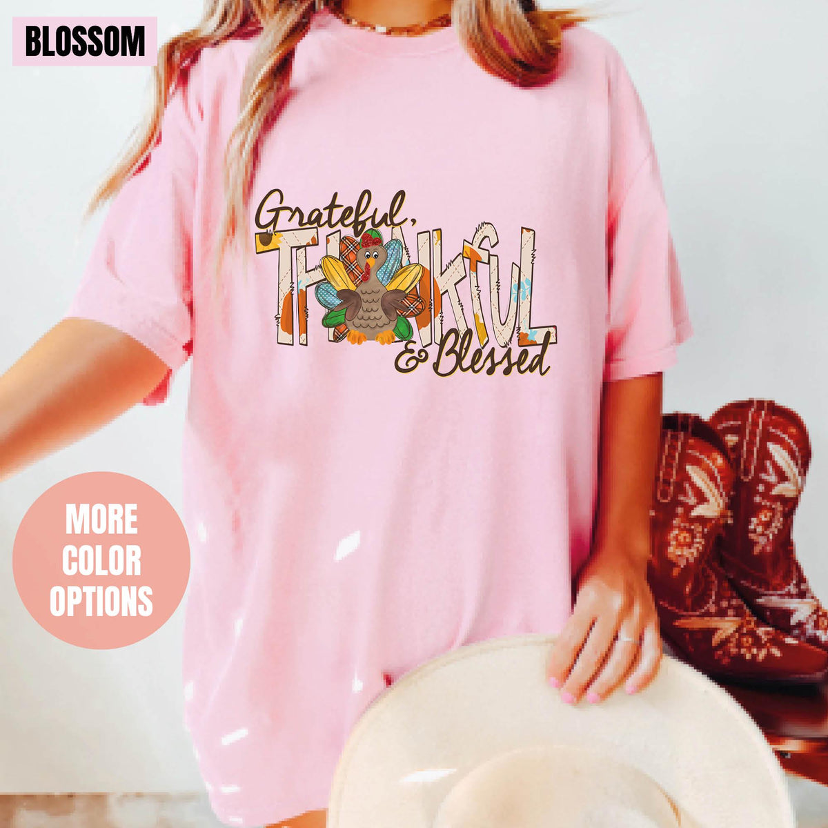 Thankful Grateful Blessed with Turkey Shirt, Thanksgiving Shirt, Comfort Colors®, Fall Vibes Shirts, Thanksgiving Gifts, Fall Turkey Shirts