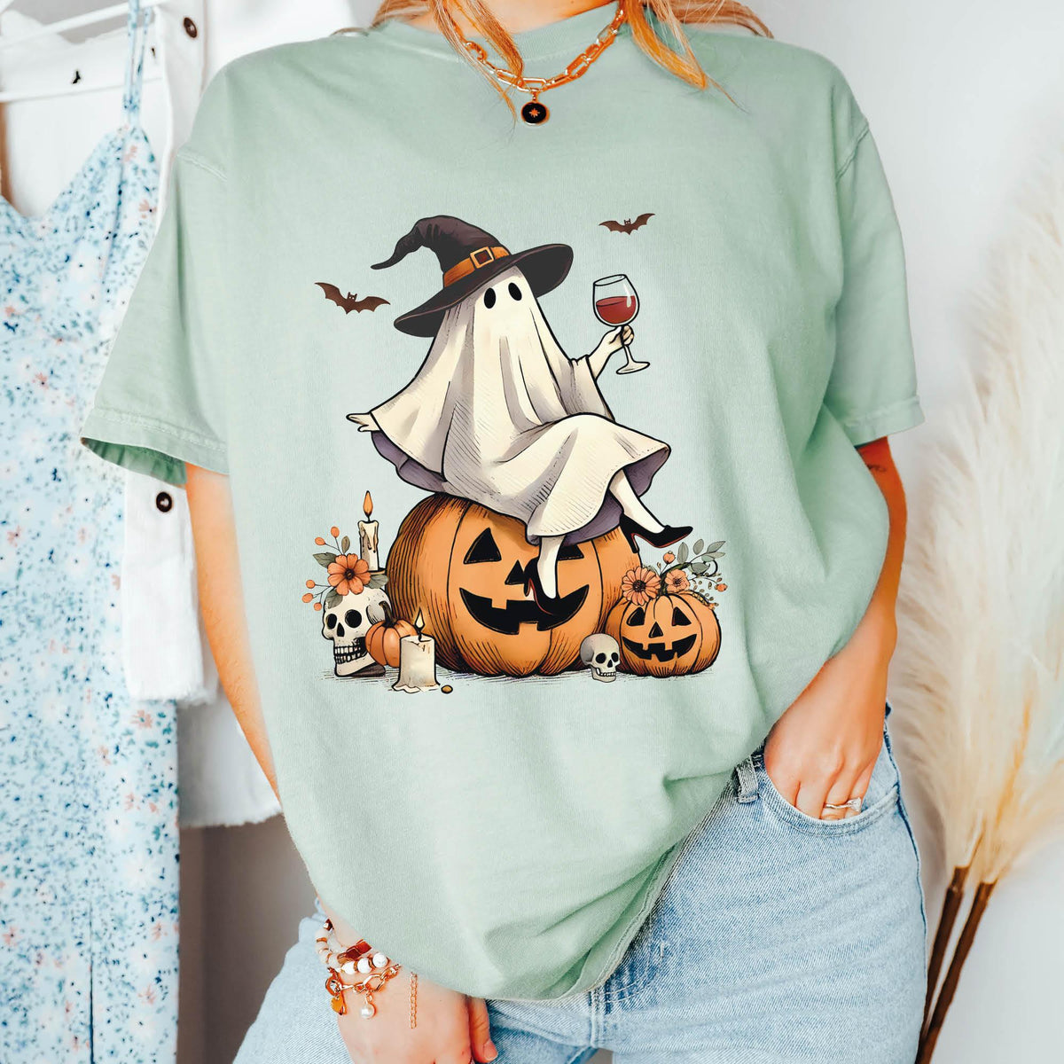Ghost Wine Drinking Shirt, Funny Halloween Tee for Wine Lovers, Comfort Colors®, Cute Spooky Season Shirts, Wine Lover Gift, Halloween Gifts