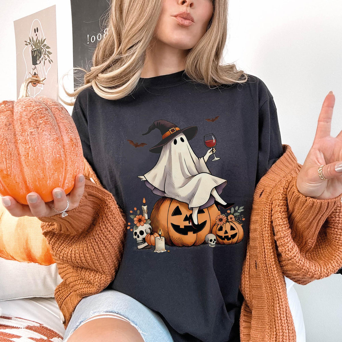 Ghost Wine Drinking Shirt, Funny Halloween Tee for Wine Lovers, Comfort Colors®, Cute Spooky Season Shirts, Wine Lover Gift, Halloween Gifts