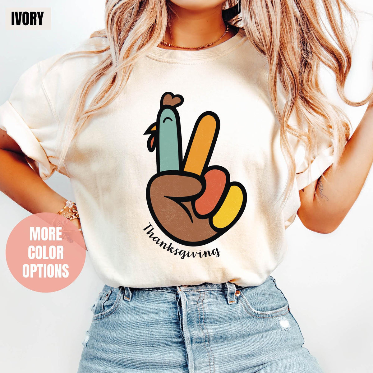 Peace Sign Turkey, Retro Thanksgiving Turkey Shirt, Comfort Colors®, Hello Thanksgiving T-shirts, Happy Thanksgiving, Gifts For Thanksgiving