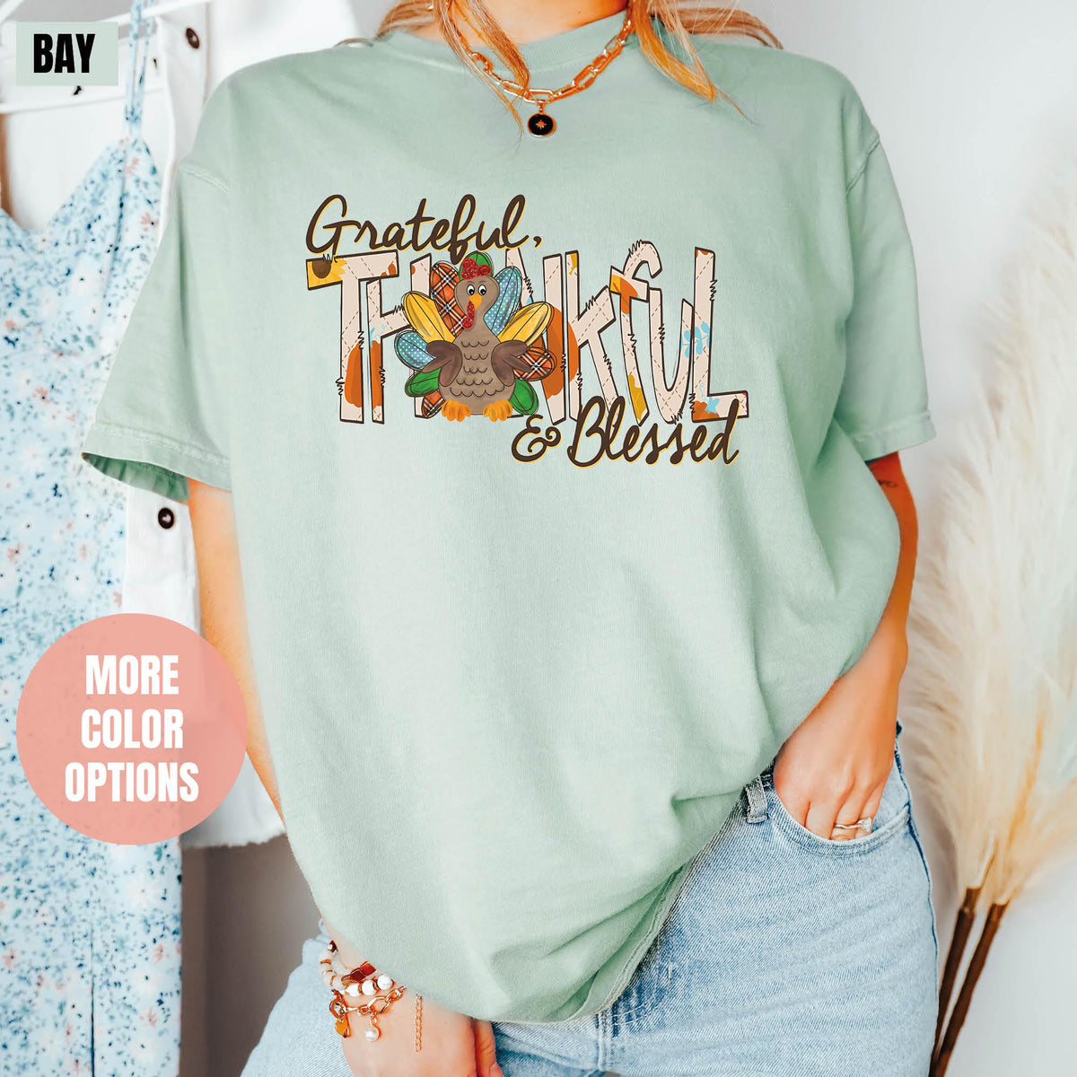 Thankful Grateful Blessed with Turkey Shirt, Thanksgiving Shirt, Comfort Colors®, Fall Vibes Shirts, Thanksgiving Gifts, Fall Turkey Shirts
