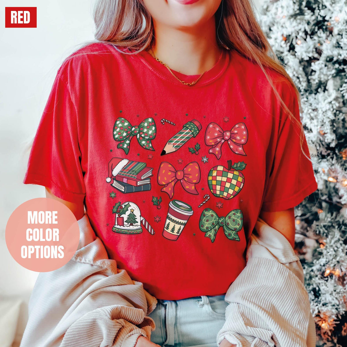 Coquette Teacher Christmas Shirt, Teacher Christmas Gifts, Comfort Colors®, Christmas Teacher, Festive Teacher Holiday Shirts, Xmas Teacher