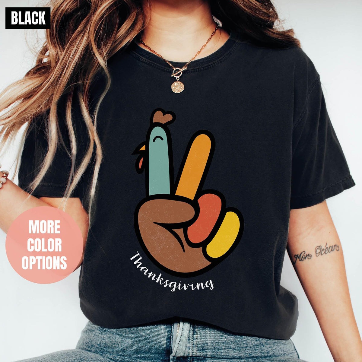 Peace Sign Turkey, Retro Thanksgiving Turkey Shirt, Comfort Colors®, Hello Thanksgiving T-shirts, Happy Thanksgiving, Gifts For Thanksgiving