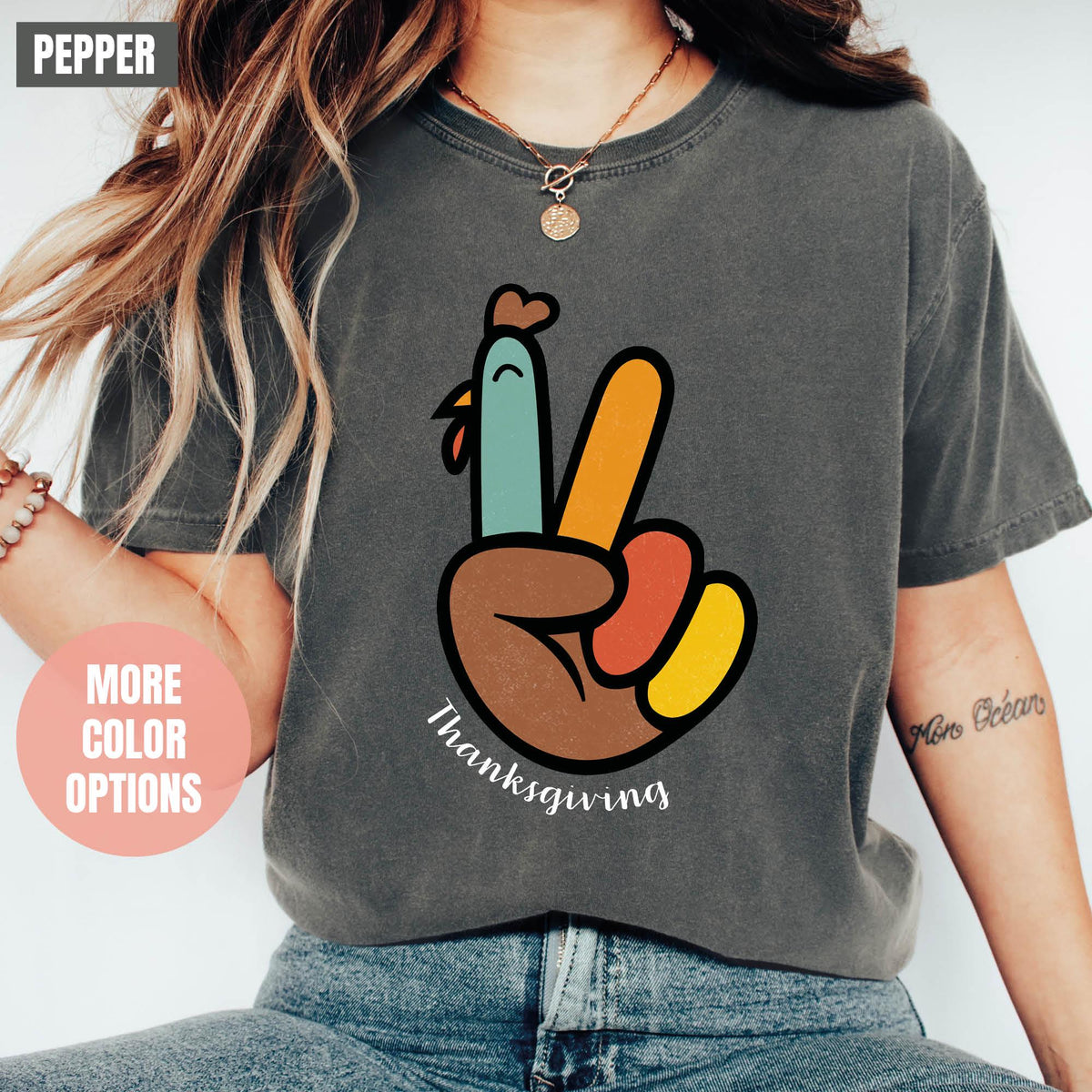 Peace Sign Turkey, Retro Thanksgiving Turkey Shirt, Comfort Colors®, Hello Thanksgiving T-shirts, Happy Thanksgiving, Gifts For Thanksgiving