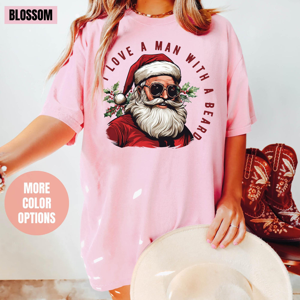 Funny Santa Beard Shirt, Cute Christmas Shirt, Christmas Gifts, Comfort Colors®, I Love a Man with a Beard Santa Christmas Shirt, Xmas Shirt