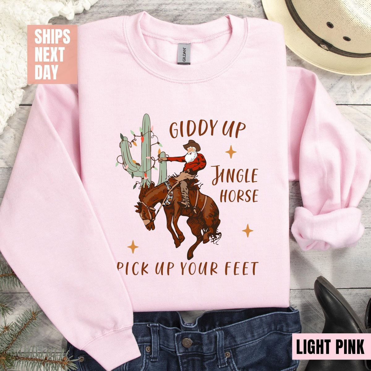 Cowboy Christmas Sweatshirt, Jingle Horse Pick Up Your Feet, Howdy Country Cowgirl T-shirts