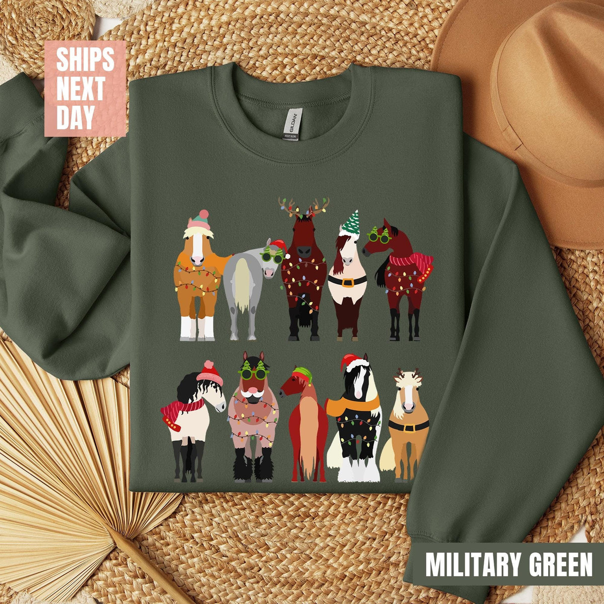Horse Lover Animal Christmas Shirt, Christmas Farm Animals T-Shirt, Funny Horse Christmas Tee, Horses In A Row Tee, Xmas Gift for Horse Mom