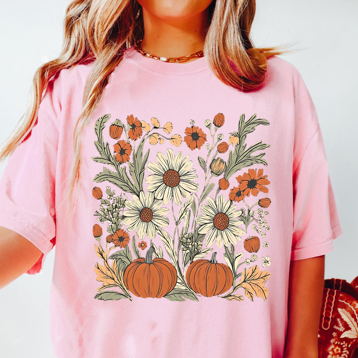 Floral Pumpkin Fall Shirt, Flower Pumpkin Shirt, Aesthetic Fall Graphic T-shirt, Pumpkin Patch Shirts, Boho Pumpkin T-shirt, Comfort Colors®