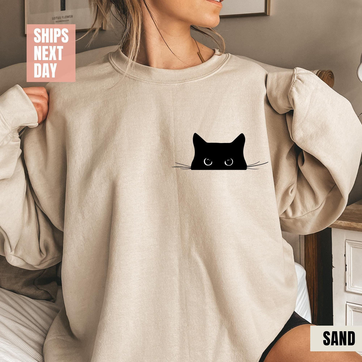 Cat Sweatshirt, Cute Cat Sweatshirt, Black Cat Shirt, Cat Peeking Sweatshirt, Womens Funny Sweatshirt, Gift for Cats Lover, Cat Mom Sweater