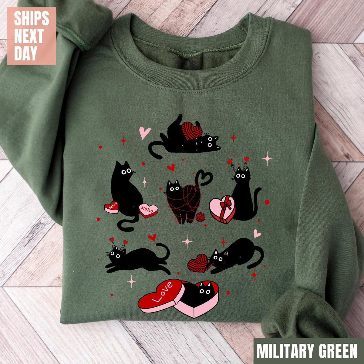Valentine Black Cat Sweatshirt, Black Cat Love Shirt, Kitten Valentine Shirt, Cat Lover Shirt, Cat Mom Shirts, Lover Gift, Heart Cat Sweater