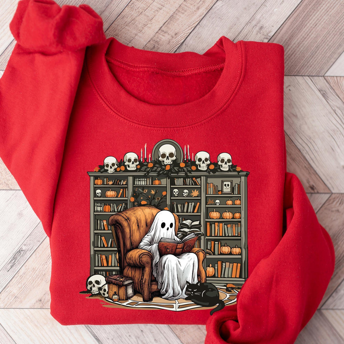 Retro Ghost Reading Books Sweatshirt, Librarian Ghost Halloween, Halloween Teacher Sweatshirts, Halloween T-shirt, Boo School, Teacher Gifts