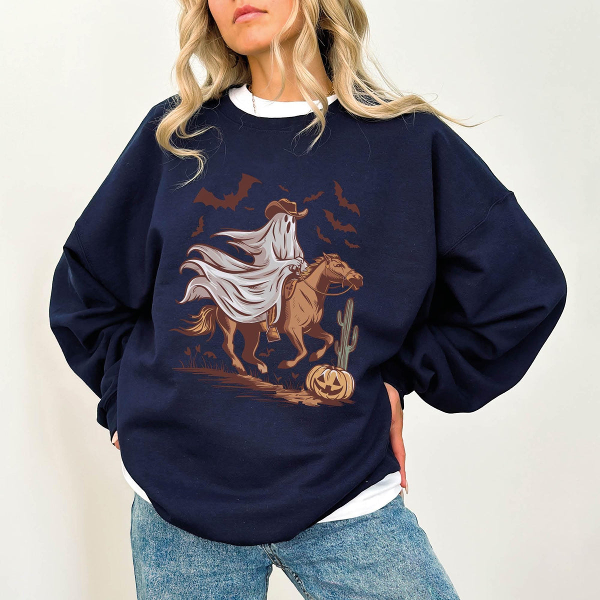 Horse Ghost Sweatshirt, Halloween Sweatshirt, Horse Lover Gift, Spooky Horse Gifts, Western Halloween, Cute Ghost Gift, Cowboy Western Shirt