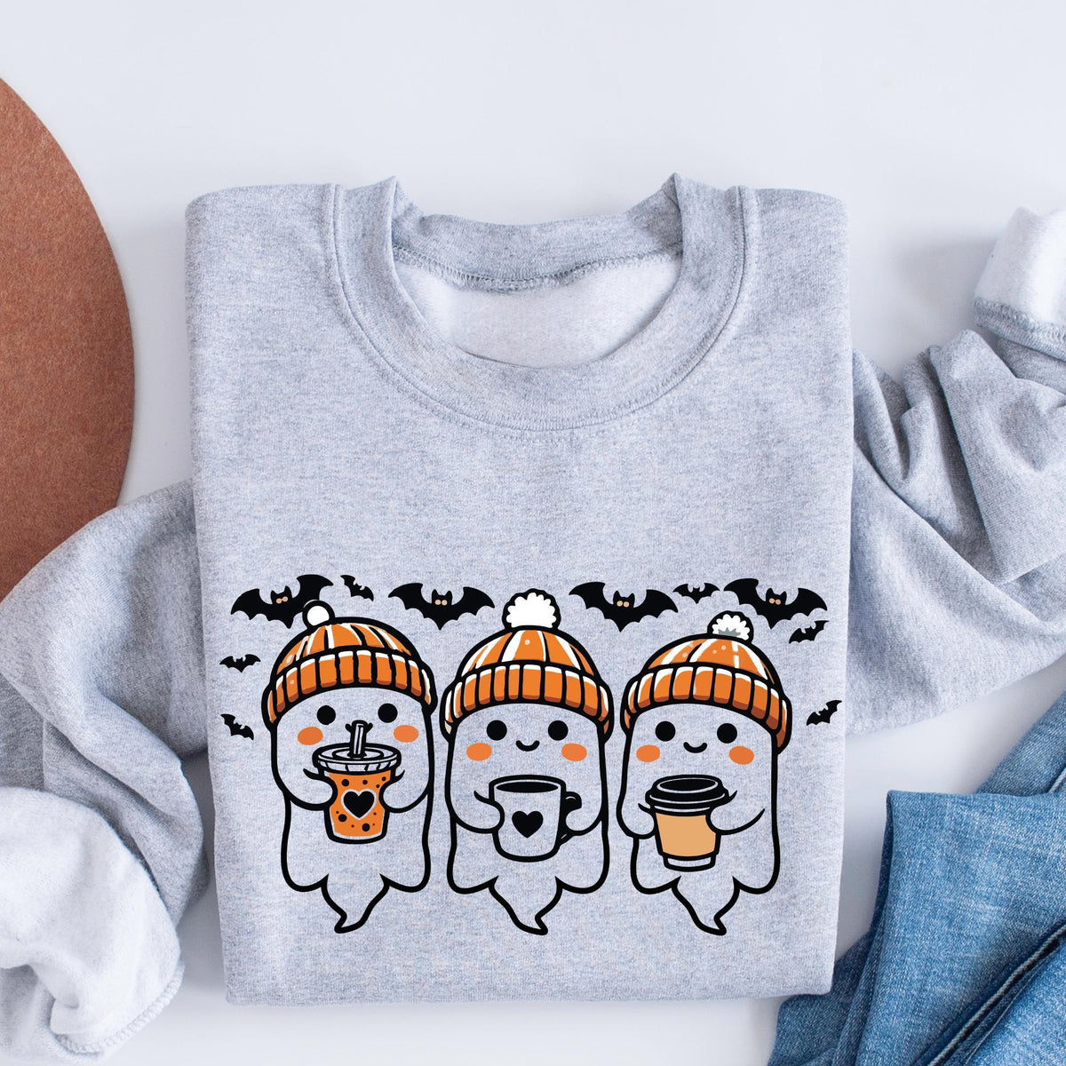 Cute Ghosts Halloween Girly Sweatshirt, Cute Ghosts With Coffee Halloween Sweater, Trendy Halloween Gifts, Boojee Girl Halloween Sweatshirts