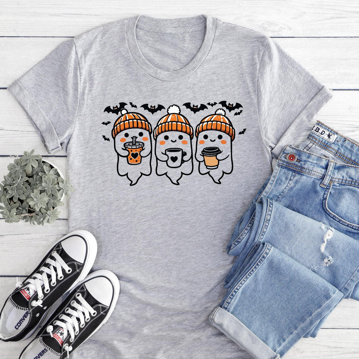 Cute Ghosts Halloween Girly Sweatshirt, Cute Ghosts With Coffee Halloween Sweater, Trendy Halloween Gifts, Boojee Girl Halloween Sweatshirts