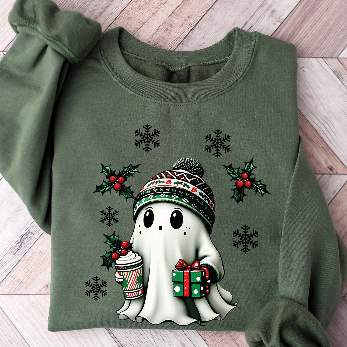Ghost Santa Christmas Sweatshirt, Christmas Ghost Gift, Holiday Gift, Xmas Gift, Christmas Sweatshirt, Halloween Ghost Sweatshirt, Ghost Tee