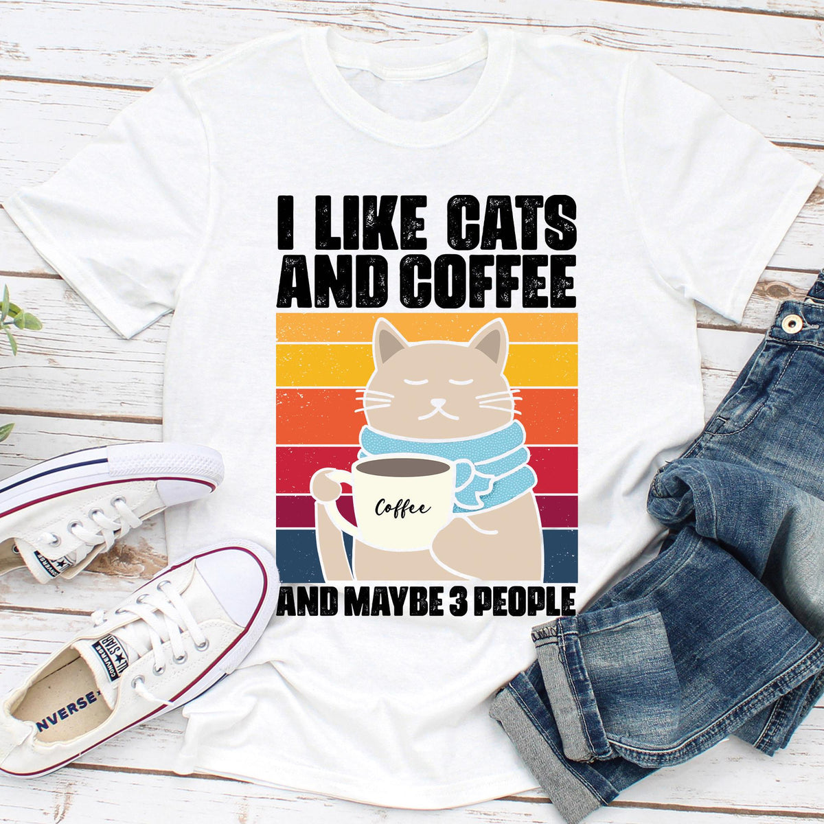 I Like Cats And Coffee Shirt, Coffee Lover Shirt, Funny Cat Shirt, Cat Mom Gift, Retro Coffee T-shirt, Vintage Cat Shirt, Cat Lover T-shirts