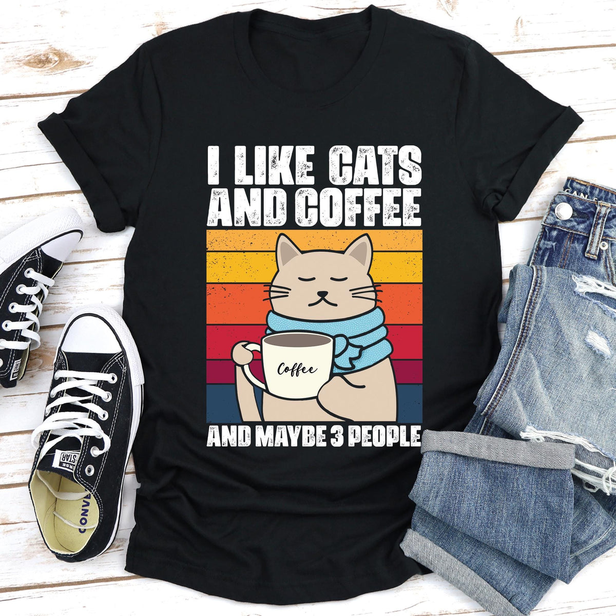 I Like Cats And Coffee Shirt, Coffee Lover Shirt, Funny Cat Shirt, Cat Mom Gift, Retro Coffee T-shirt, Vintage Cat Shirt, Cat Lover T-shirts