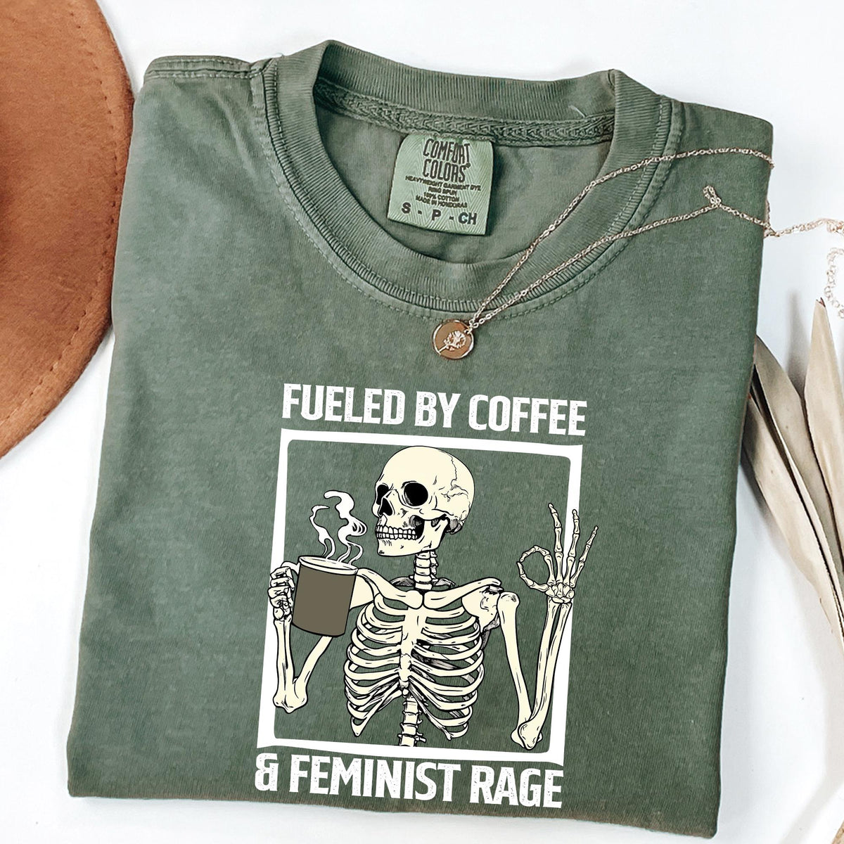Fueled By Coffee And Feminist Rage Shirt, Feminist Skeleton Shirt, Coffee Lover Tee, Feminist Halloween Shirt, Comfort Colors®, Feminist Tee
