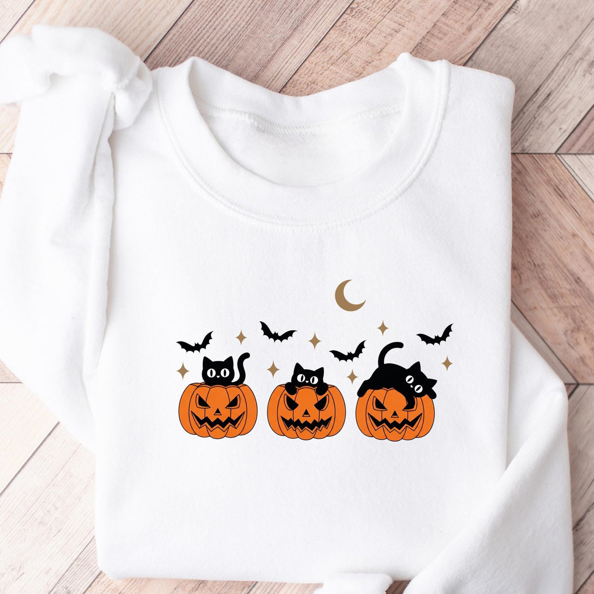 Black Cat Sweatshirt, Halloween Sweatshirt, Pumpkin T-shirts, Fall Sweatshirt for Women, Halloween Crewneck, Bat Top, Spooky Season T-shirts