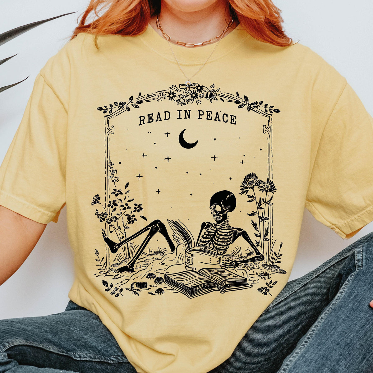 Read in Peace Shirt, Skeleton Halloween Shirt, Book Lover Skeleton Tee, Comfort Colors®, Halloween Gift, Skeleton Reading Shirt, Spooky Gift