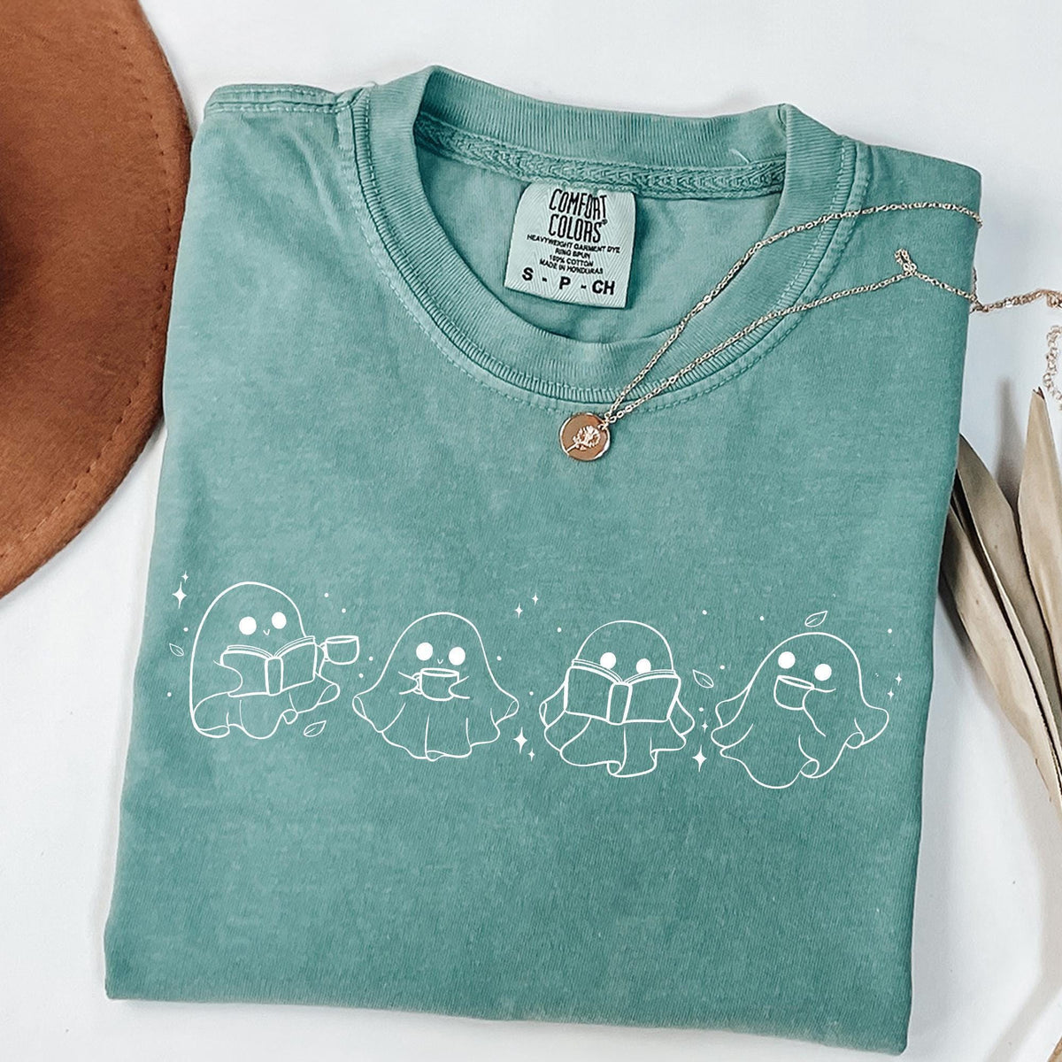 Comfort Colors® Cute Ghost Reading Books Shirt, Womens Halloween Shirt, Books Lover Halloween Shirt, Spooky Season, Bookish Halloween Shirts