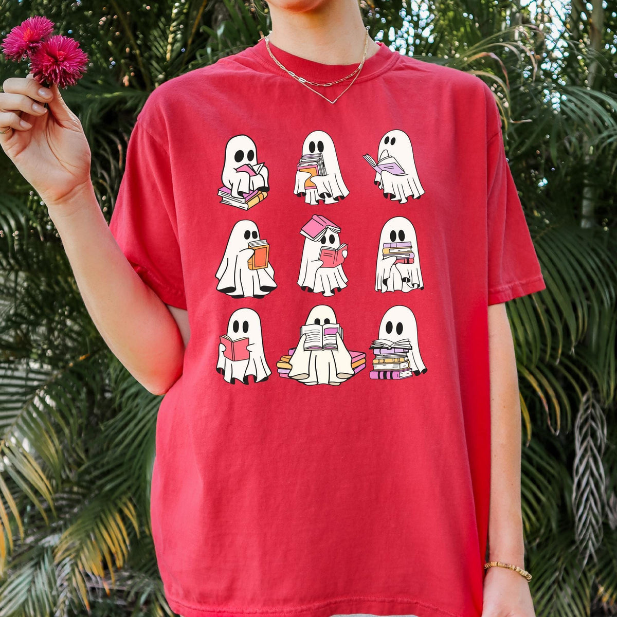 Comfort Colors® Ghost Reading Books Shirt, Bookish Halloween Shirt, Teacher Librarian Halloween Gift, Halloween School, Halloween Book Lover