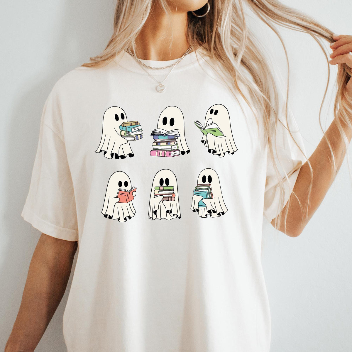 Comfort Colors® Cute Ghost Reading Book Halloween Tshirt, Ghost Girly Halloween Gift, Trendy Halloween Gift, Ghost Reading Book Girly Shirts