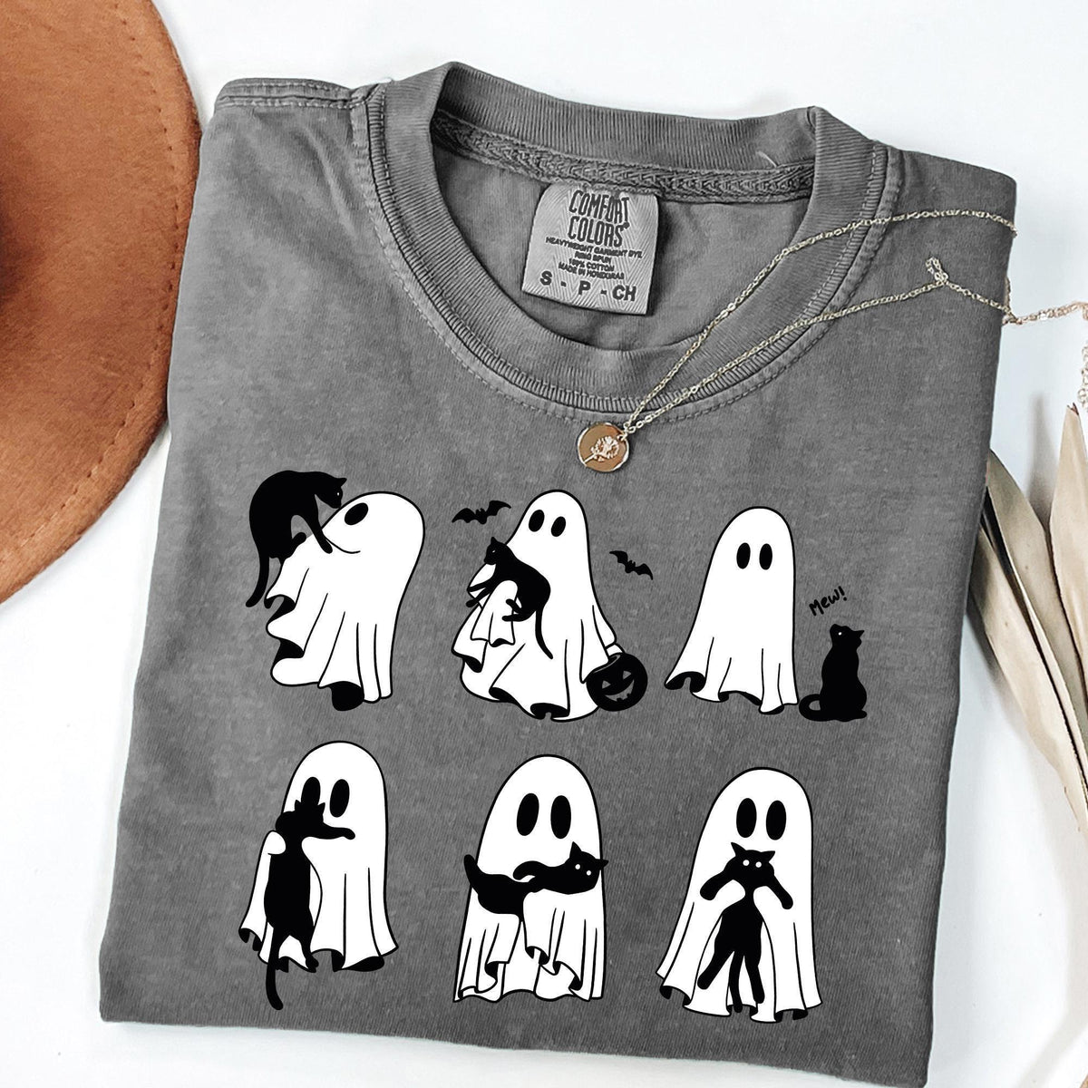 Ghost Cat Shirt, Comfort Colors® Cat Ghost T-Shirt, Cute Cat Lovers Shirt, Retro Ghost Halloween, Spooky Season Gift, Halloween Cat T-shirts