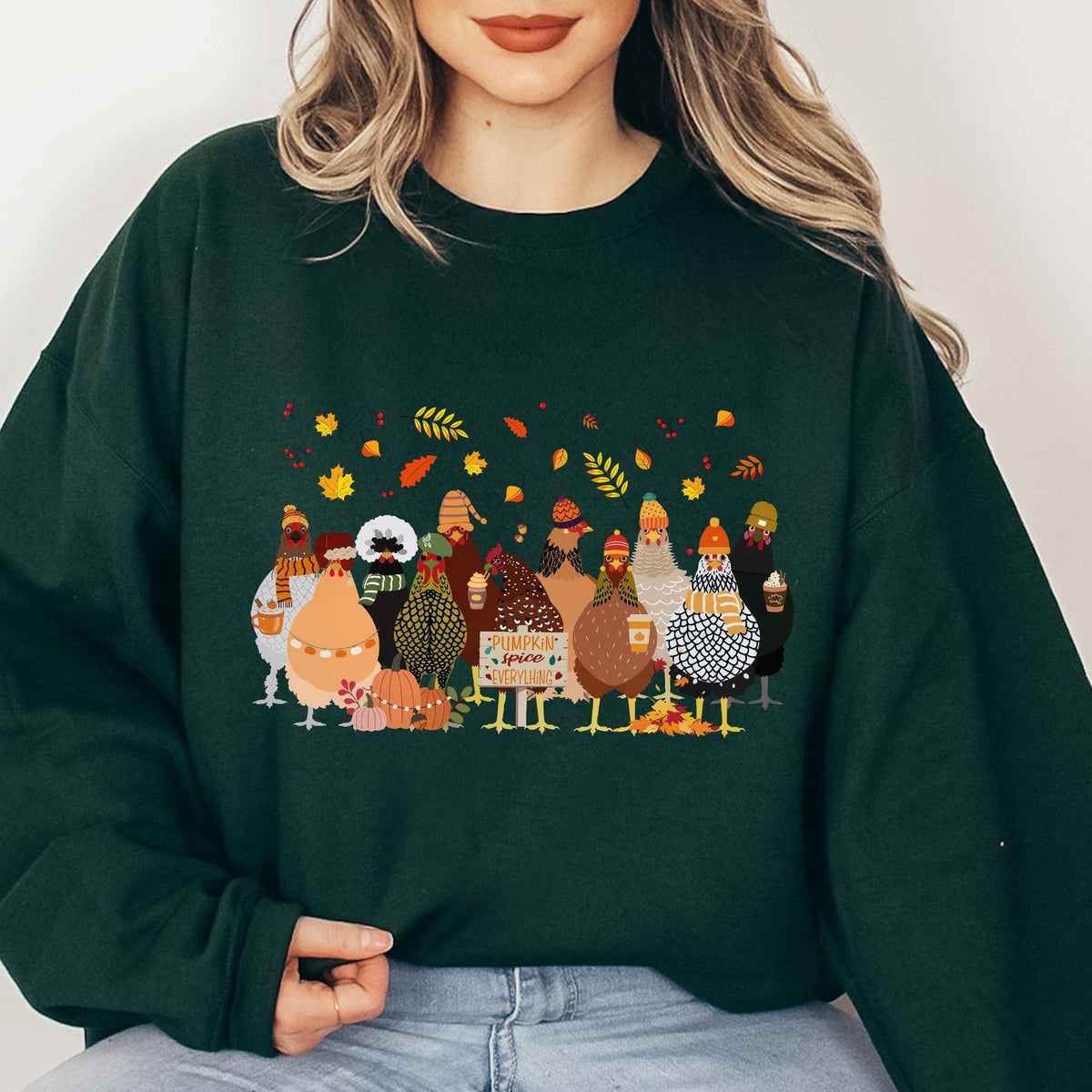 Humorous Fall Chickens Shirt, Fall Chickens Sweater, Women Fall Sweatshirt, Chicken Lover Fall T-shirt, Autumn Chicken Sweater, Fall Sweater