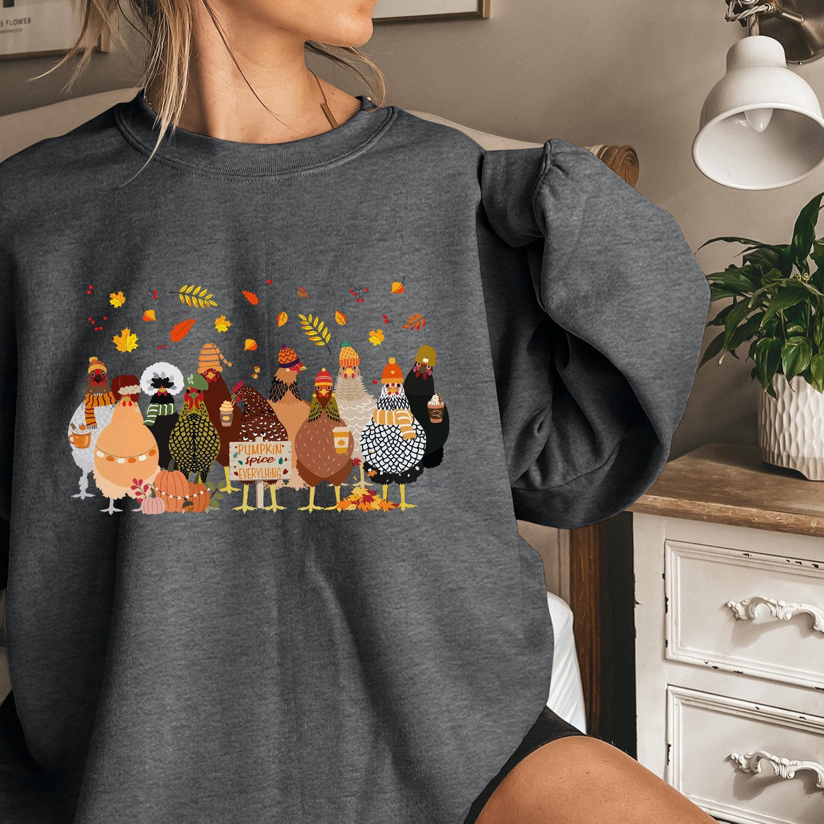 Humorous Fall Chickens Shirt, Fall Chickens Sweater, Women Fall Sweatshirt, Chicken Lover Fall T-shirt, Autumn Chicken Sweater, Fall Sweater