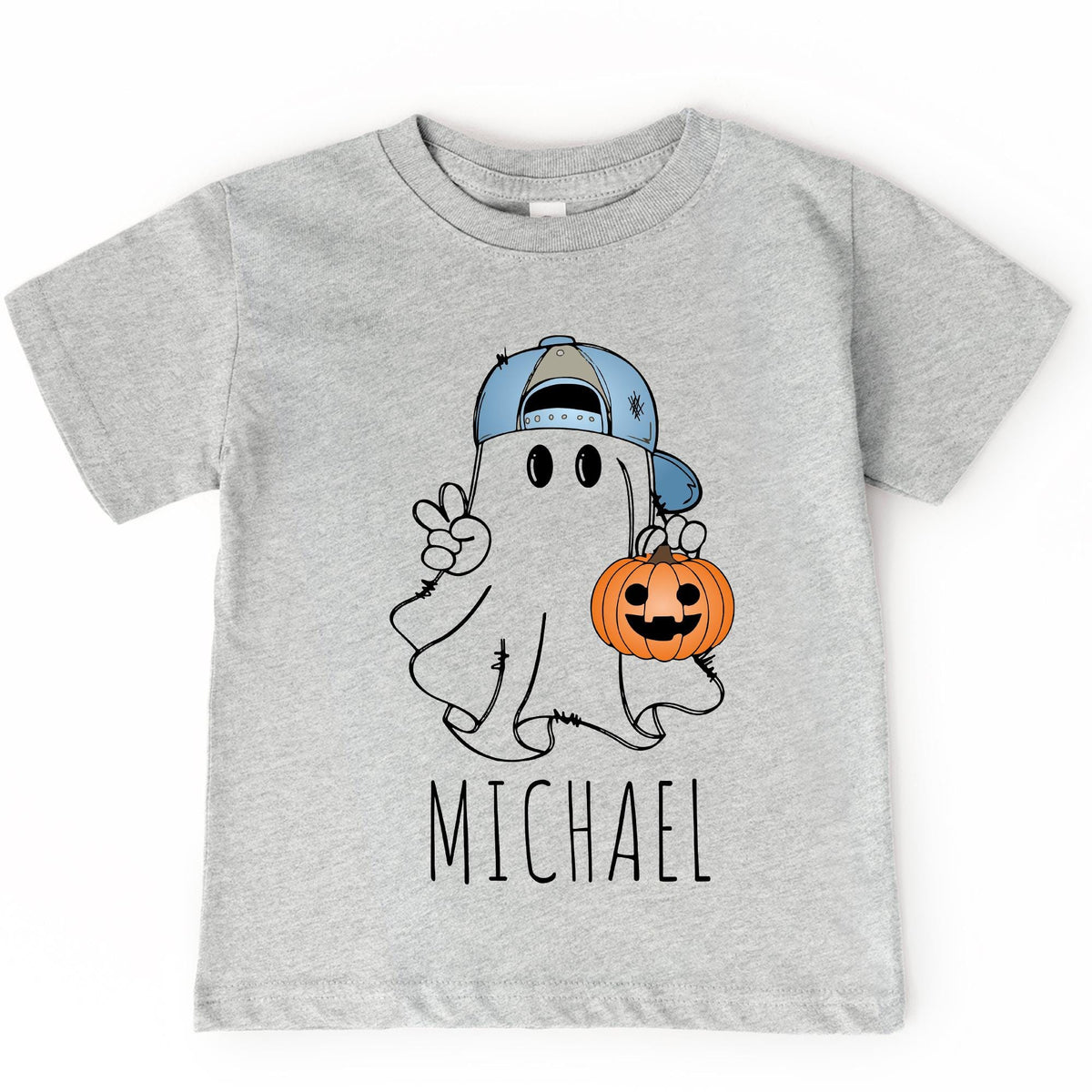 Personalized Boys Halloween Shirt, Boys Ghost Name Toddler Shirt, Trendy Ghost Name Shirt, Custom Name Retro Halloween Natural Boys T-shirts