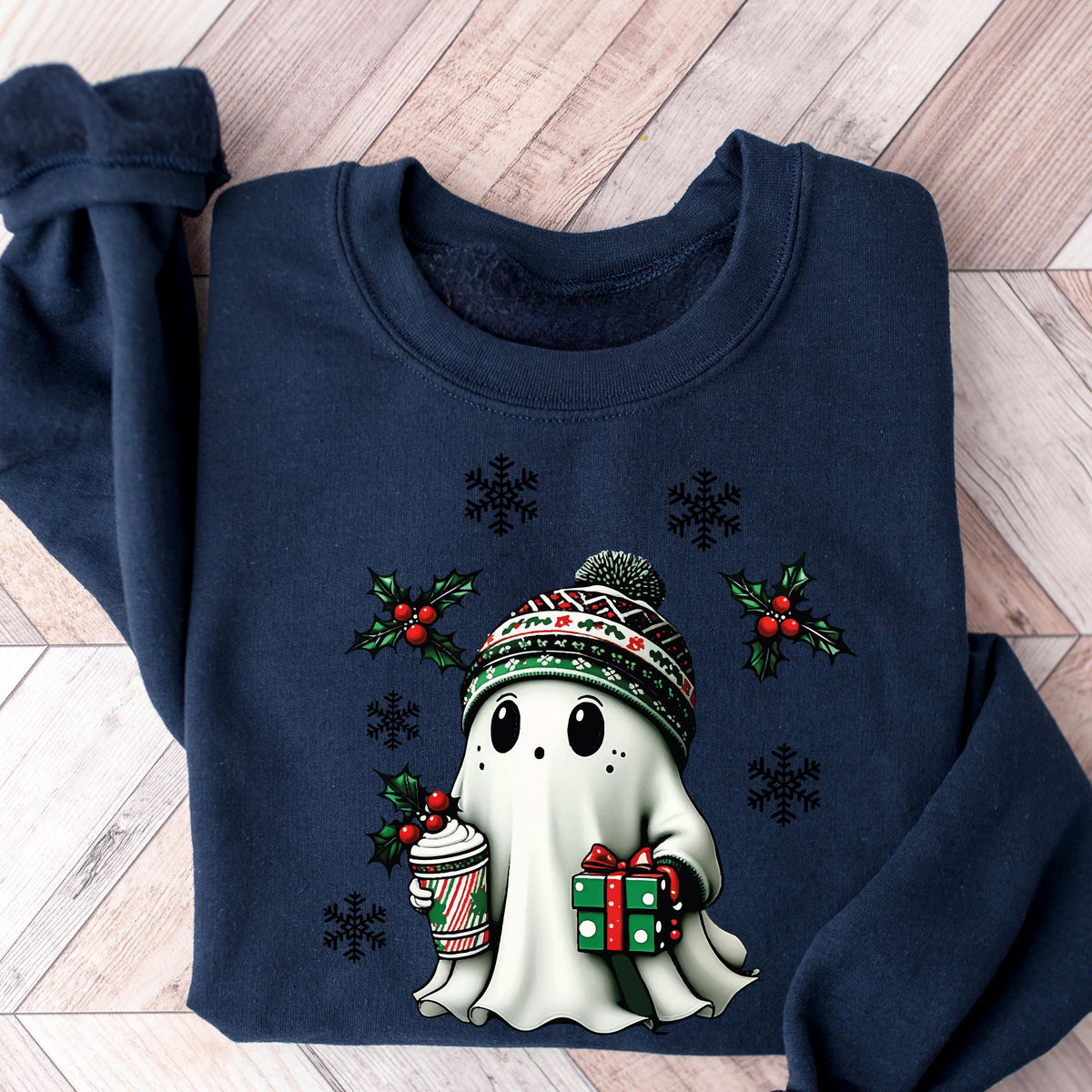 Ghost Santa Christmas Sweatshirt, Christmas Ghost Gift, Holiday Gift, Xmas Gift, Christmas Sweatshirt, Halloween Ghost Sweatshirt, Ghost Tee