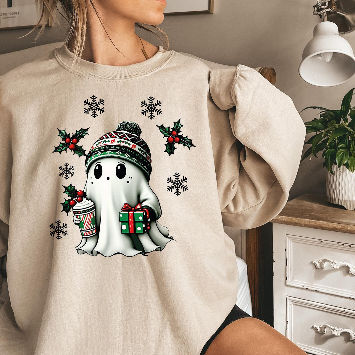 Ghost Santa Christmas Sweatshirt, Christmas Ghost Gift, Holiday Gift, Xmas Gift, Christmas Sweatshirt, Halloween Ghost Sweatshirt, Ghost Tee