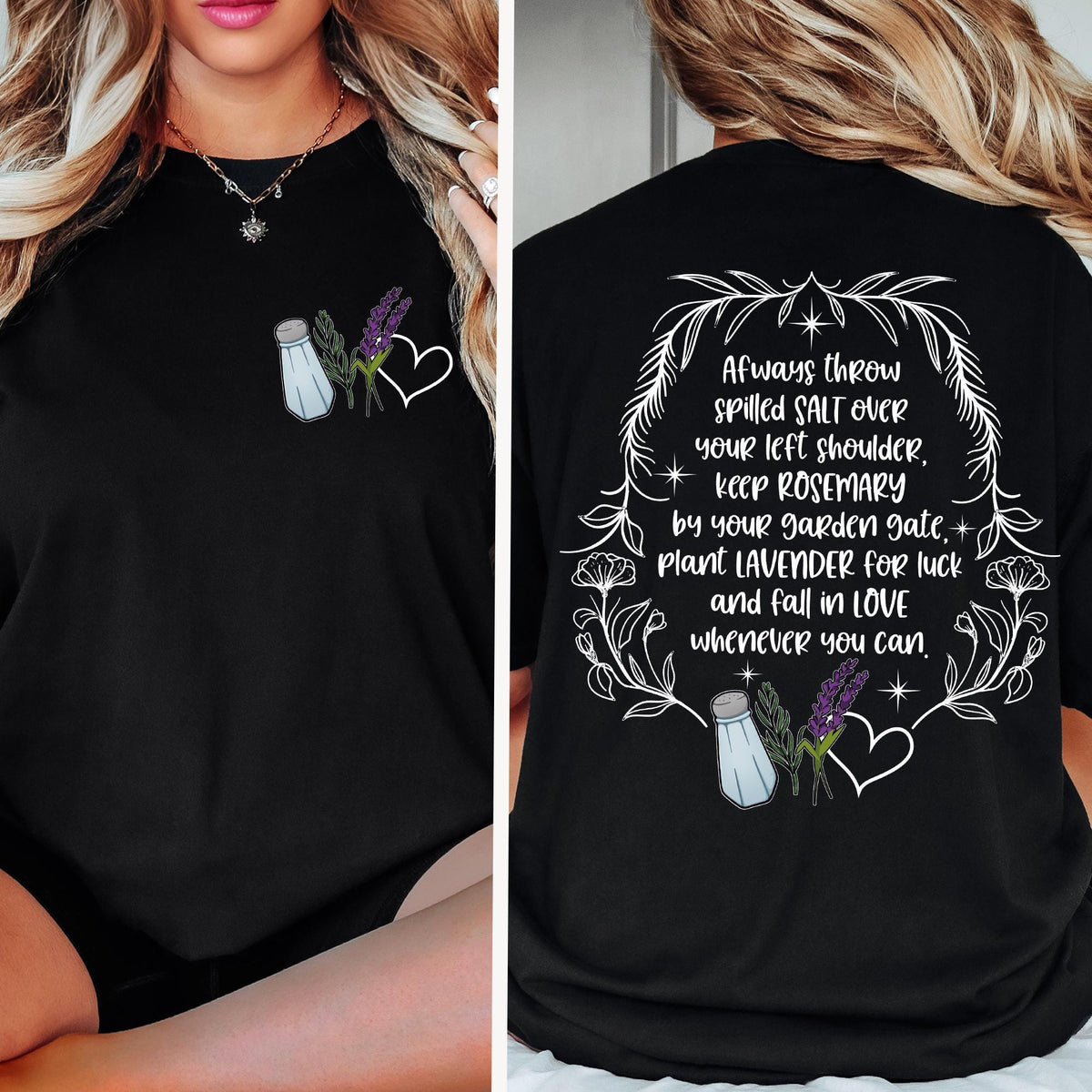 Salt Rosemary Lavender Love Front and Back Sweatshirt, Practical Magic Sweatshirt, Magic Spell Hoodie, Witchy T-shirts, Halloween Sweatshirt