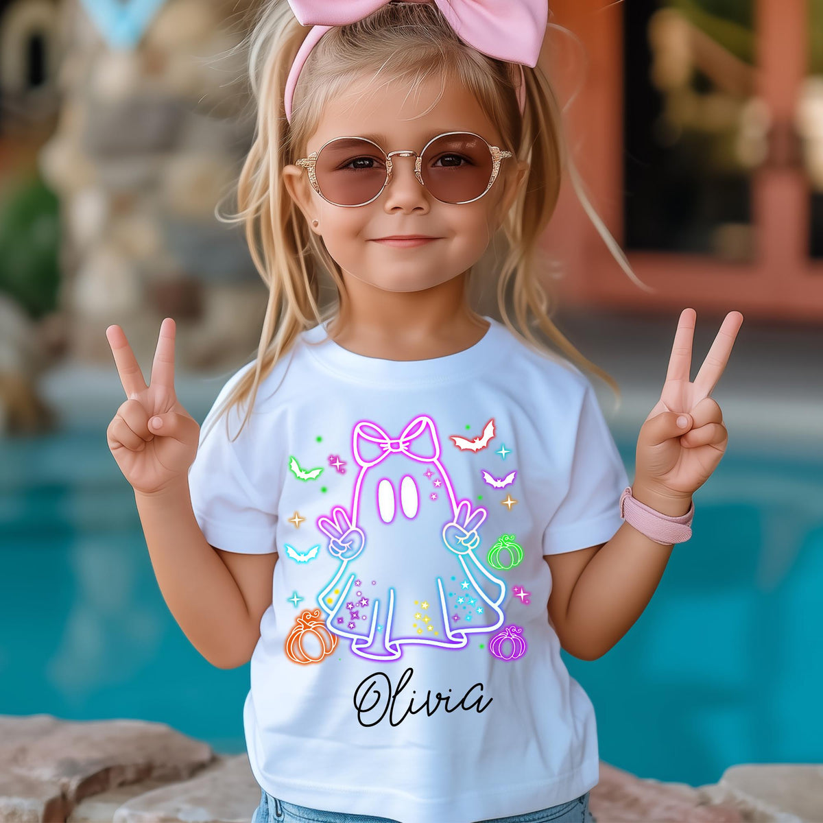Custom Kids Halloween Neon Shirt, Cute Ghost T-Shirt, Neon Halloween Ghost Shirt, Girls Halloween Tee, Boys Halloween Tee, Halloween Toddler