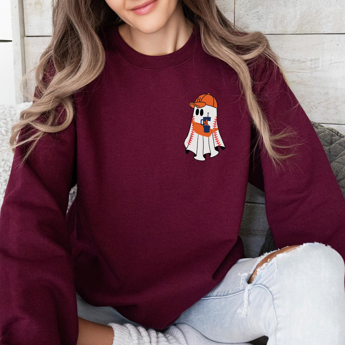Ghost Baseball Sweatshirt, Ghost Halloween Crewneck, Game Day Shirt, Baseball Sweater, Halloween Gifts, Baseball Season Shirt, Halloween Tee