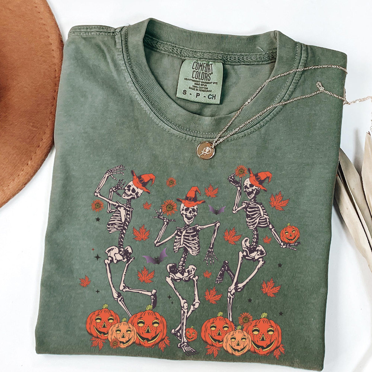 Retro Halloween Shirt, Comfort Colors® Halloween shirt, Dancing Skeleton Halloween T-shirt, Pumpkin Black Cat Shirt, Spooky Season Fall Tees